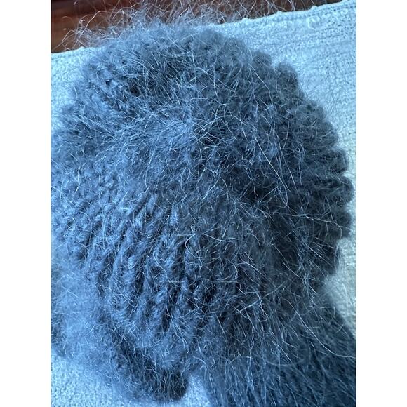 Mohair Wool Ear Flap Hat, Hand Knit Trapper Beanie gray Art and Craft hand knit - Picture 12 of 16